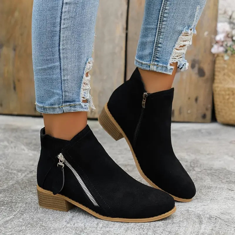 Botins Femininos Casuais de Cano Baixo com Salto Baixo — Estilo College Confortável