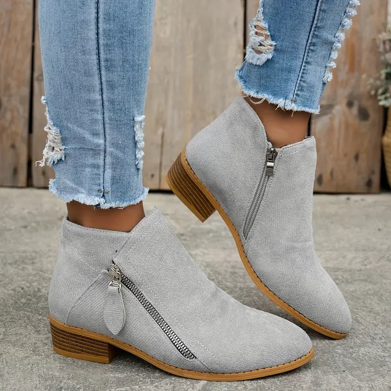 Botins Femininos Casuais de Cano Baixo com Salto Baixo — Estilo College Confortável