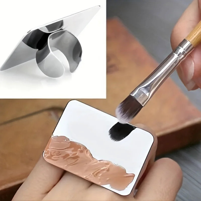 Paleta de Mistura de Maquilhagem em Aço Inoxidável | Espátula para Base e Arte de Unhas