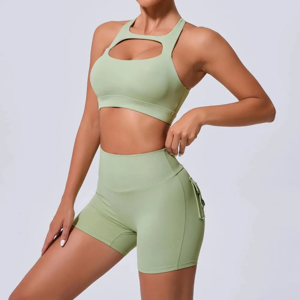 Soutien Desportivo Push Up para Yoga | Top de Treino Feminino | Fitness & Ginásio | Preto, Bege, Cinza, Azul, Verde