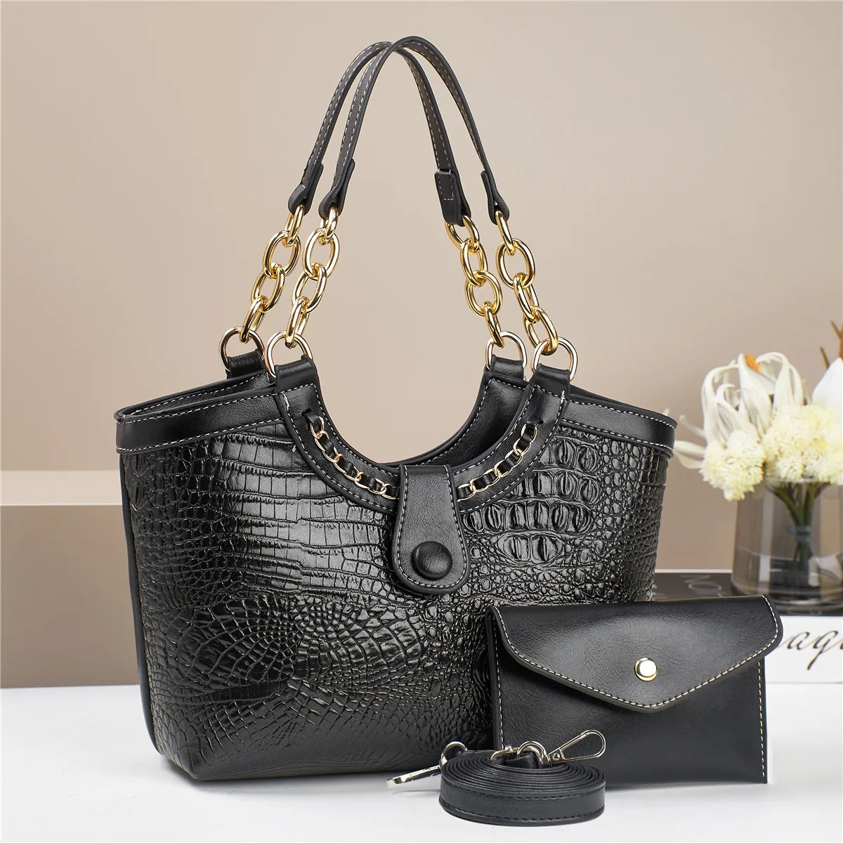 Conjunto 2 Peças Mala Feminina Padrão Crocodilo | Ombro e Crossbody | TUDOAKI SHOP