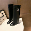Botas Gothic Over-the-Knee Femininas com Cunha e Forro em Pelo — Estilo Biker Quente