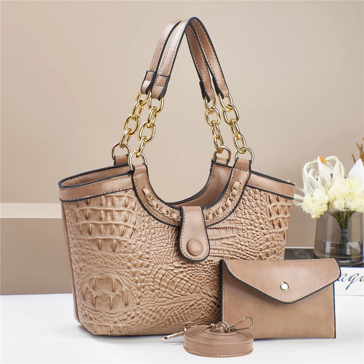 Conjunto 2 Peças Mala Feminina Padrão Crocodilo | Ombro e Crossbody | TUDOAKI SHOP
