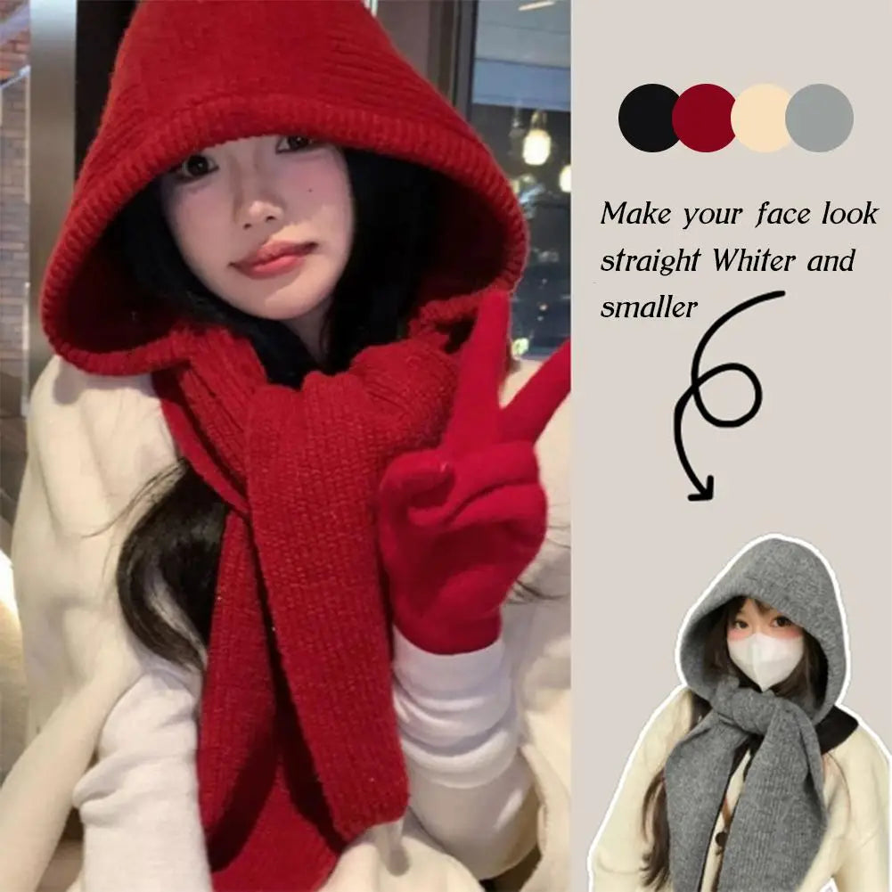 Gorro Balaclava de Malha com Capuz | Lenço e Gorro 2 em 1 | Inverno Feminino