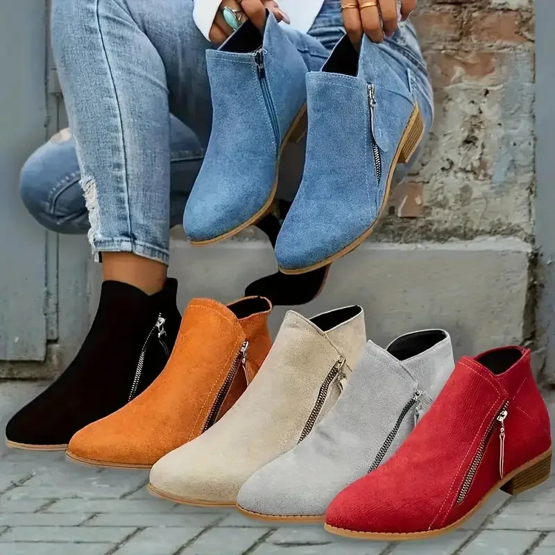 Botins Femininos Casuais de Cano Baixo com Salto Baixo — Estilo College Confortável