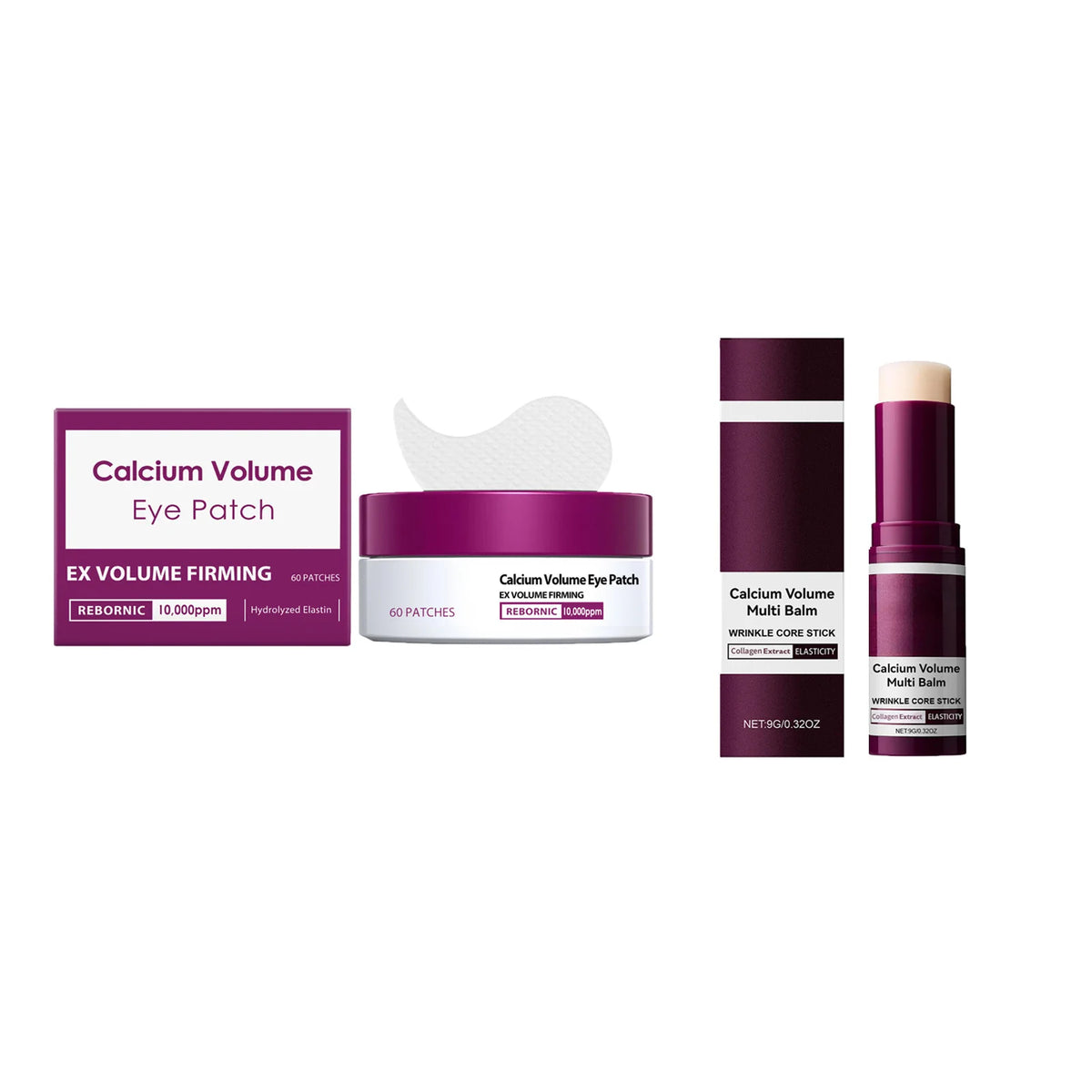 Kit Skincare Anti-Envelhecimento com Cálcio — Sérum, Patches e Bálsamo