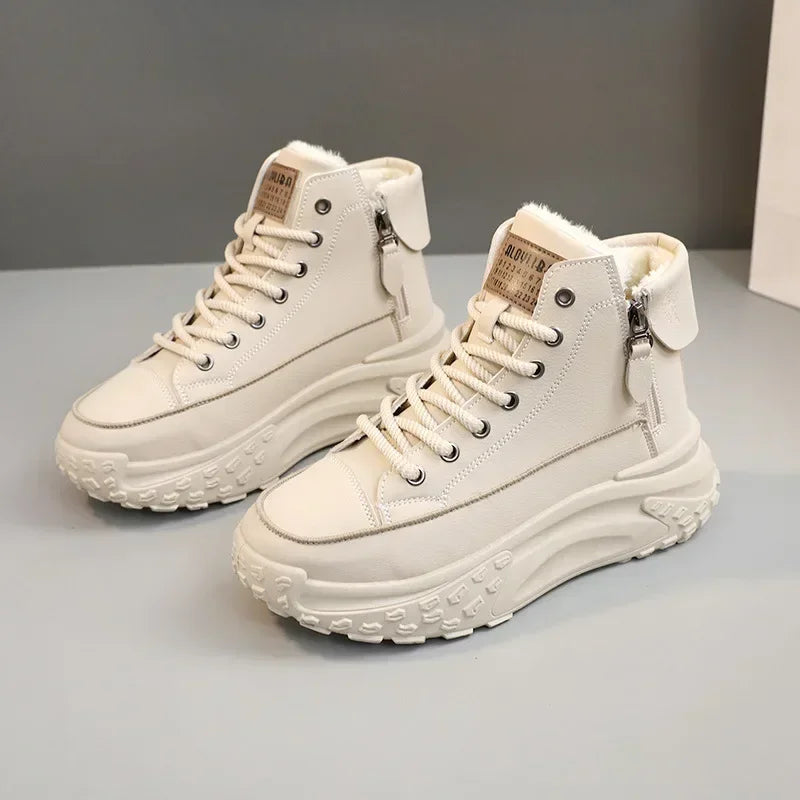 Sapatilhas Femininas High-Top com Plataforma | Bota Casual de Inverno