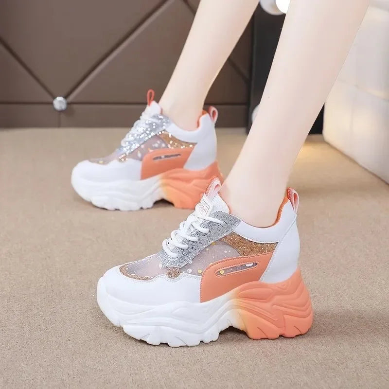 Sapatilhas Femininas Mesh com Lantejoulas | Plataforma Plana | TUDOAKI SHOP