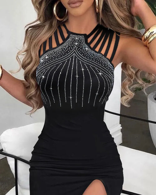 Vestido Longo Azul Royal Bordado Fenda - Festa e Balada