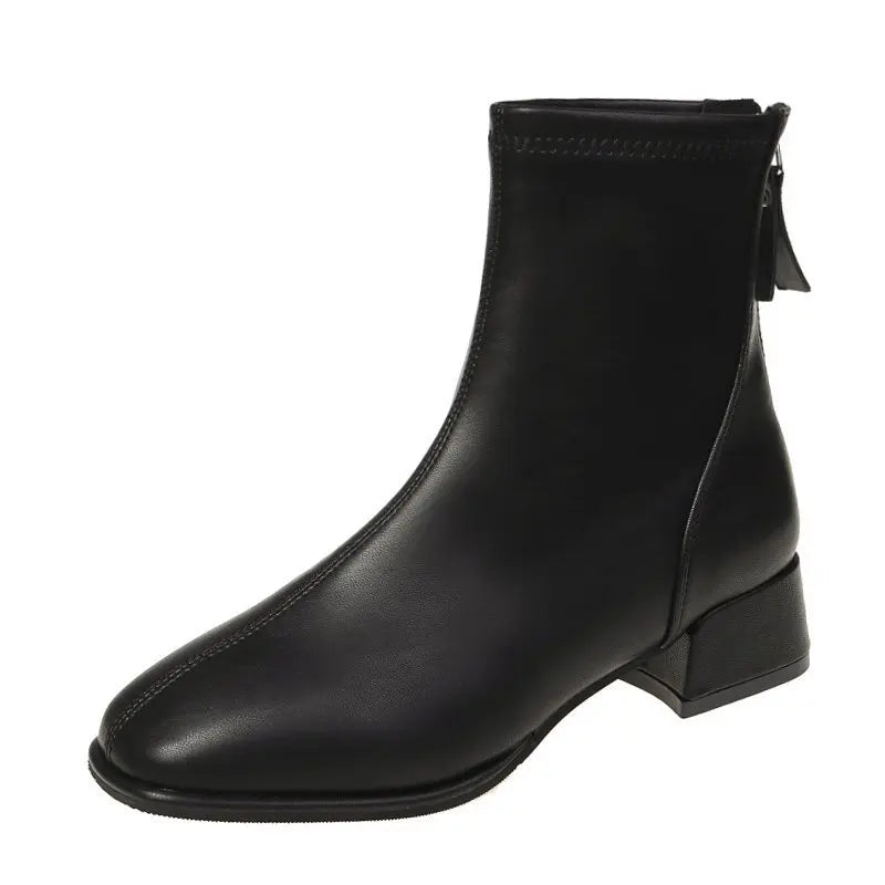 Botins Meias Femininos com Salto Quadrado e Plataforma — Estilo Retro Britânico