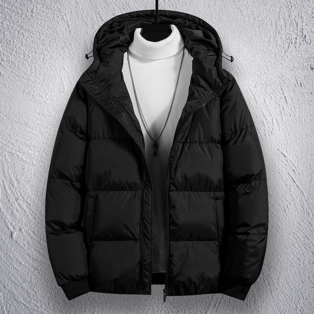 Casaco Masculino de Inverno com Capuz | Jaqueta Casual Desportiva Acolchoada