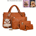 Conjunto 4 Peças Mala Feminina em Relevo com Pendant Urso | TUDOAKI SHOP