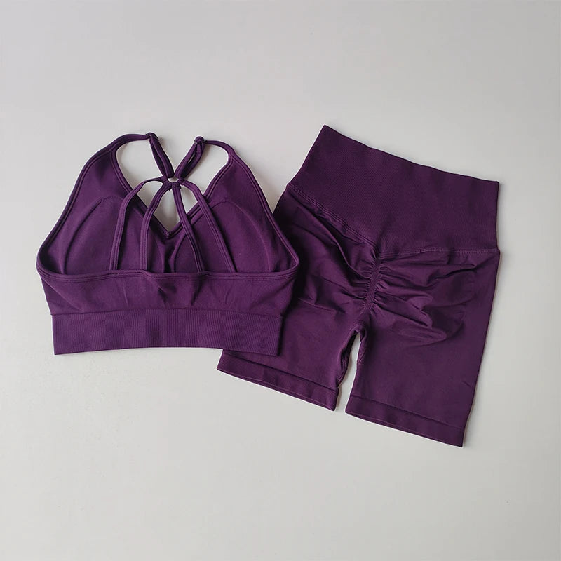 Conjunto Desportivo Feminino | Sutiã V-Back + Calções de Cintura Alta | Yoga & Treino