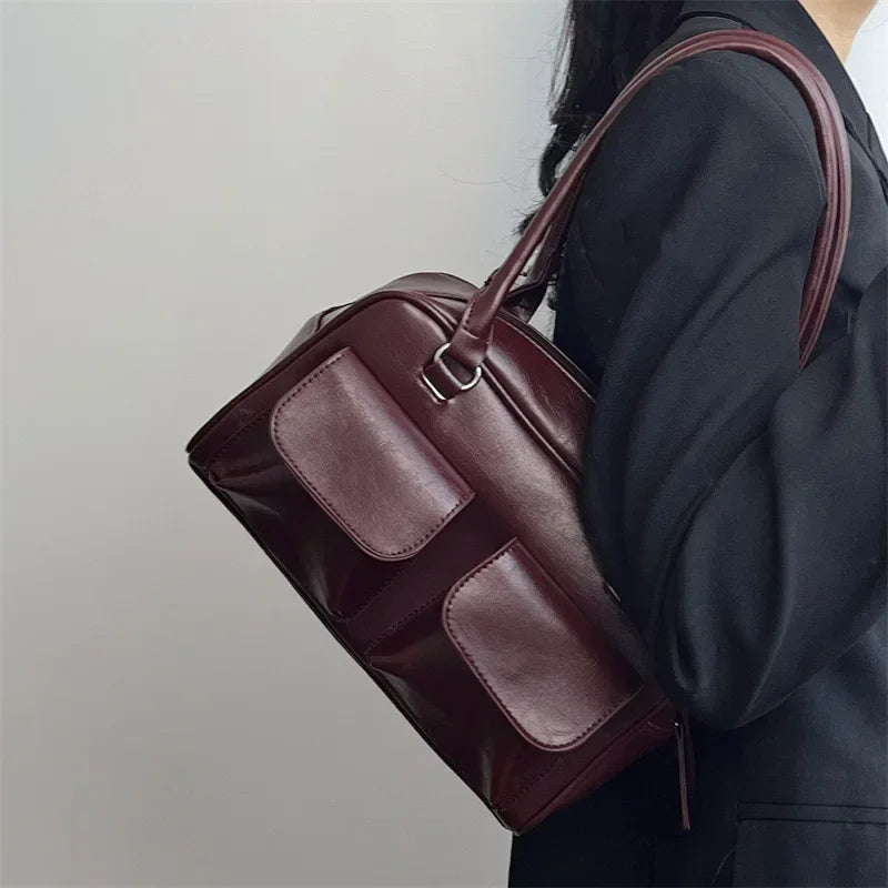 Mala de Ombro Vintage Feminina | Commuter Underarm Borgonha | TUDOAKI SHOP