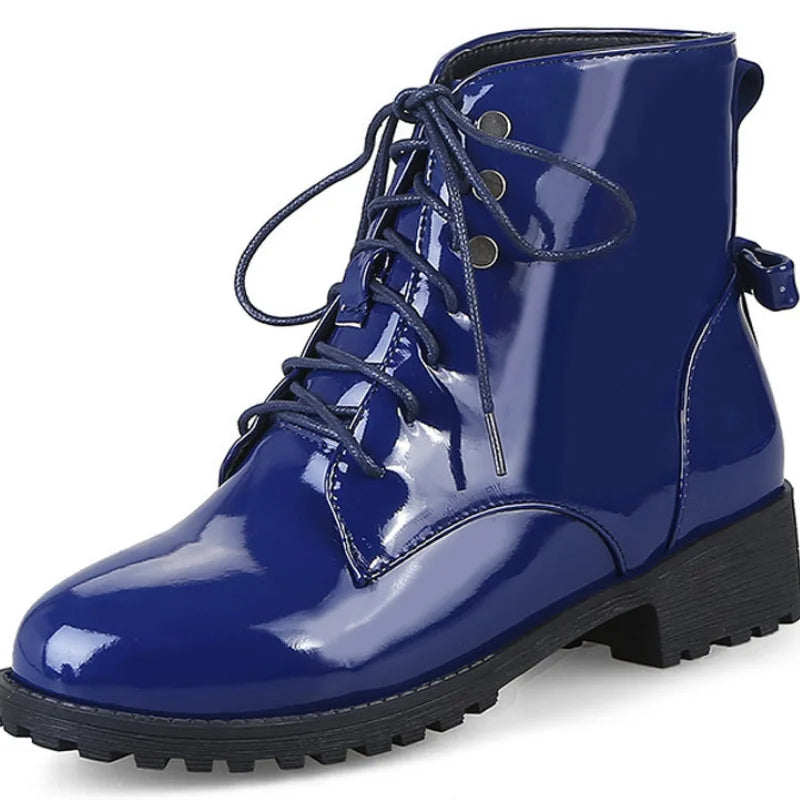 Botins Combat Femininos em PU com Atacadores e Plataforma — Outono Inverno