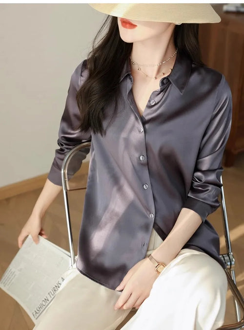 Blusa Feminina Cetim Manga Comprida - Estilo Coreano Escritorio