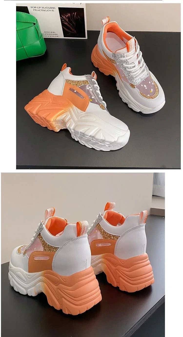 Sapatilhas Femininas Mesh com Lantejoulas | Plataforma Plana | TUDOAKI SHOP