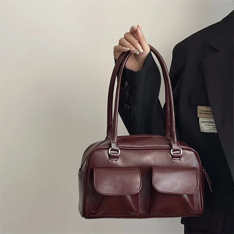 Mala de Ombro Vintage Feminina | Commuter Underarm Borgonha | TUDOAKI SHOP