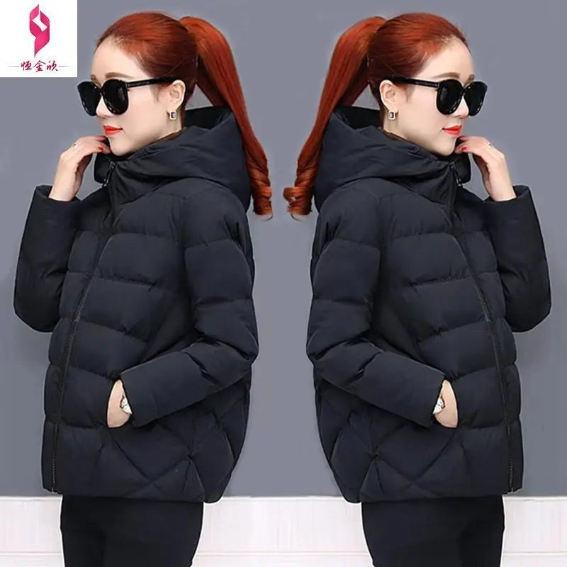 Casaco de Inverno com Capuz Acolchoado | Parka Feminina Casual Estilo Coreano
