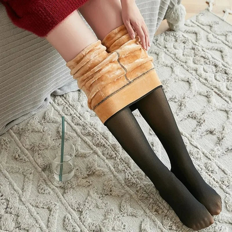 Leggings Térmicas Translucentes de Cintura Alta | Meia-Calça Quente Feminina de Inverno