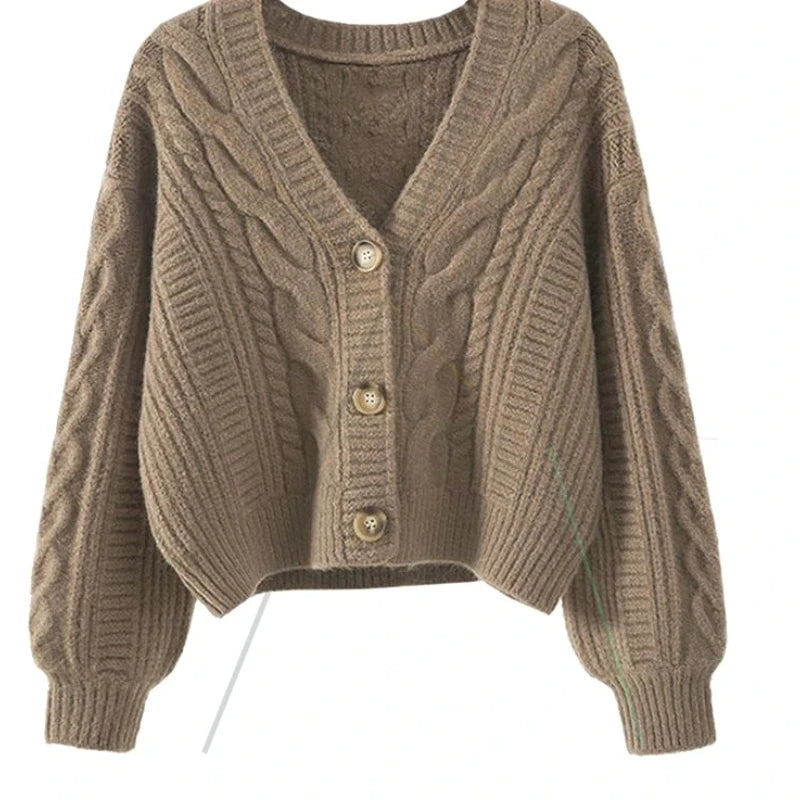 Camisola Cardigan Feminina de Malha | Manga Batwing Vintage Outono Inverno
