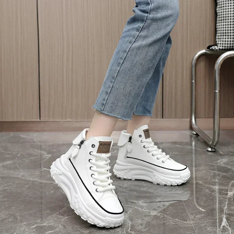 Sapatilhas Femininas High-Top com Plataforma | Bota Casual de Inverno