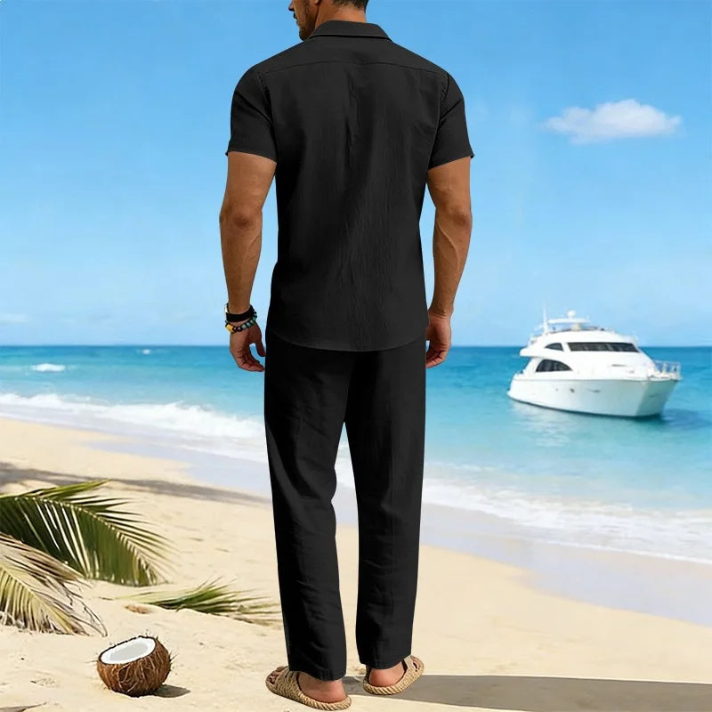 Conjunto Masculino Linho Verao - Camisa Manga Curta e Calcas Compridas