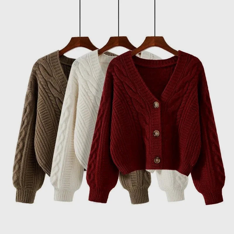 Camisola Cardigan Feminina de Malha | Manga Batwing Vintage Outono Inverno