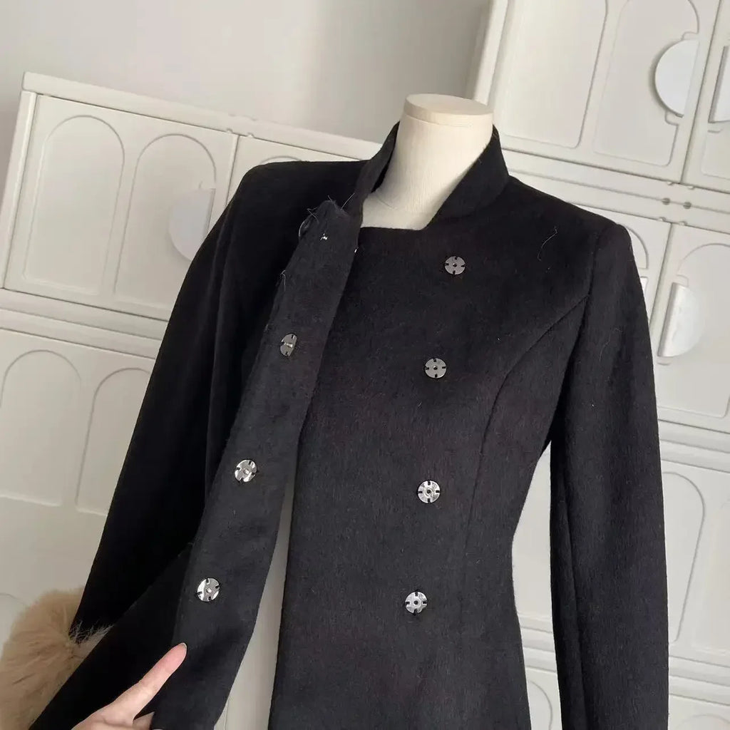 Casaco Vintage Francês de Lã com Capa | Trench Coat Retro Feminino de Inverno