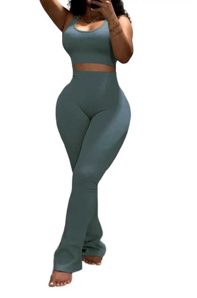 Conjunto Desportivo 2 Peças Feminino | Top sem Mangas + Leggings Modeladoras Y2K