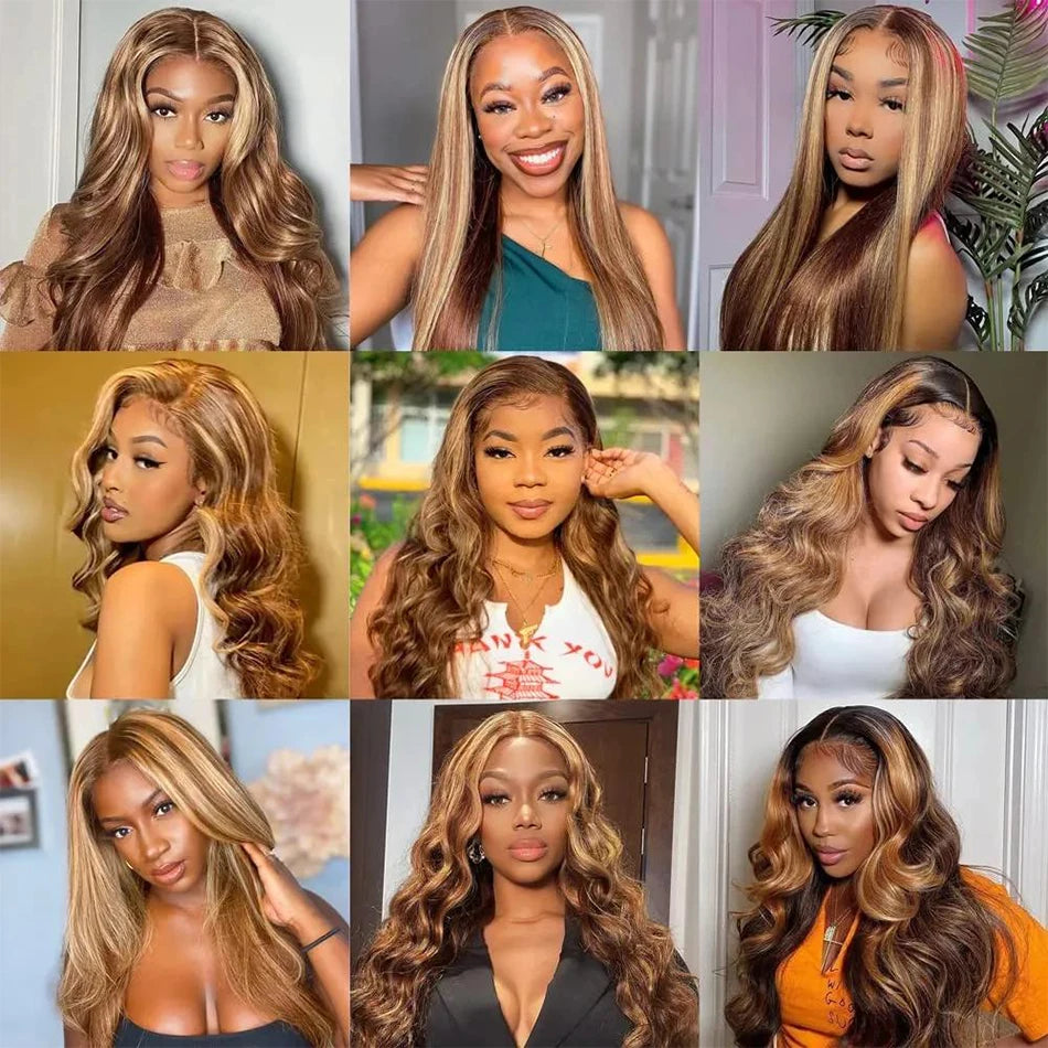 Body Wave 13X6 Hd Lace Frontal Wig 200 Density Highlight Ombre Colored Pre Plucked Brazilian 100% Human Hair 13X4 Lace Front Wig