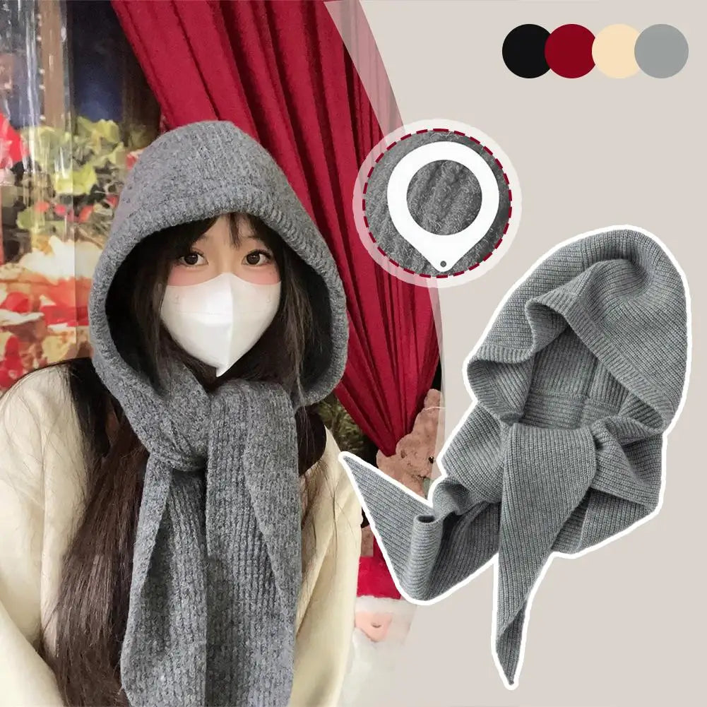 Gorro Balaclava de Malha com Capuz | Lenço e Gorro 2 em 1 | Inverno Feminino