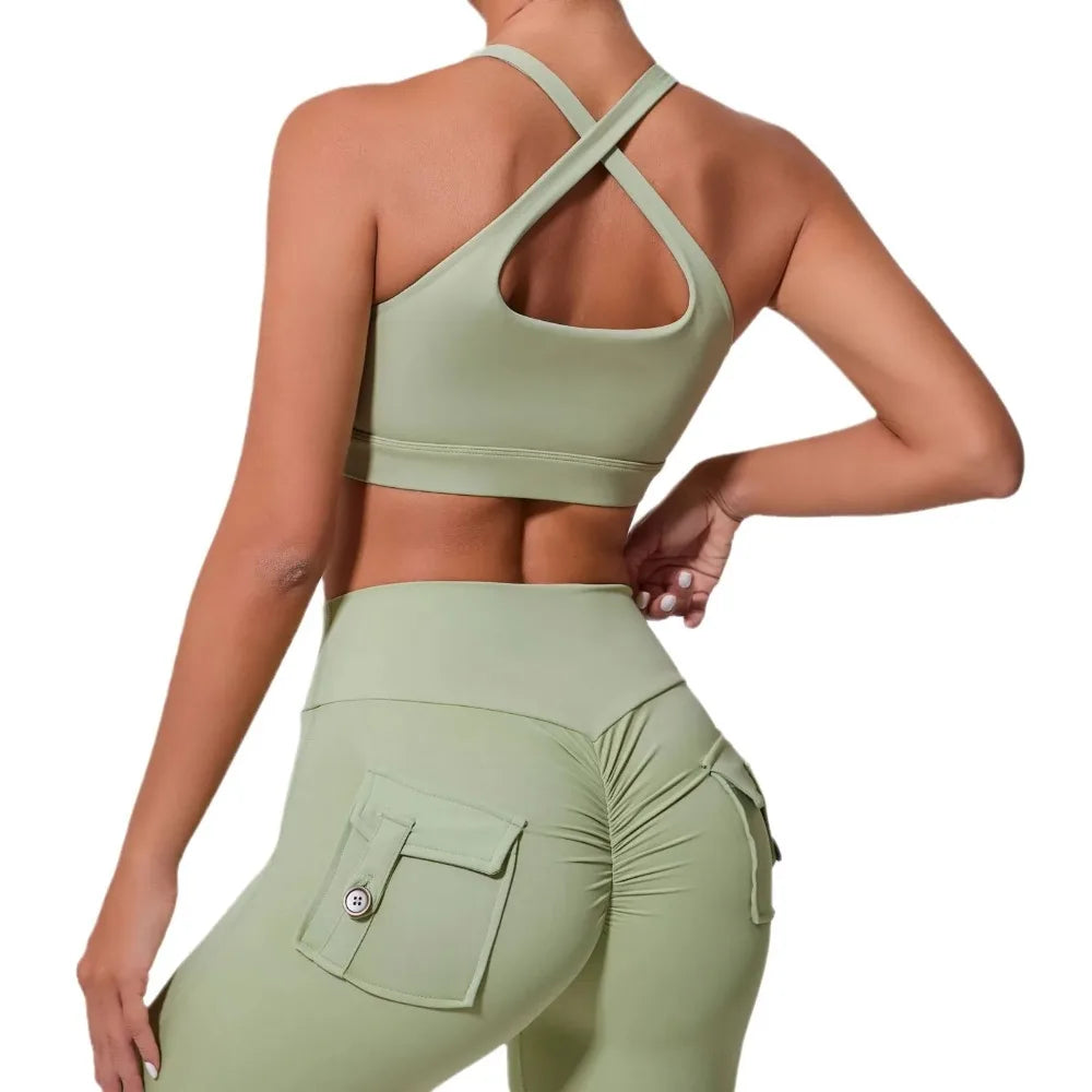 Soutien Desportivo Push Up para Yoga | Top de Treino Feminino | Fitness & Ginásio | Preto, Bege, Cinza, Azul, Verde