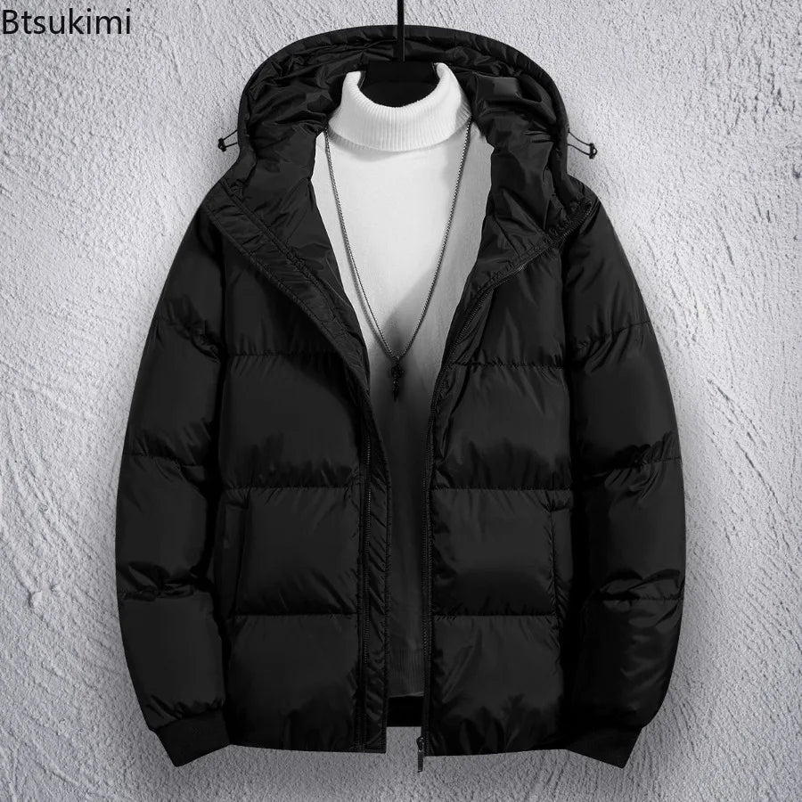 Casaco Masculino de Inverno com Capuz | Jaqueta Casual Desportiva Acolchoada