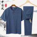 Conjunto Masculino Algodao Linho - T-shirt e Calcas Estilo Chines