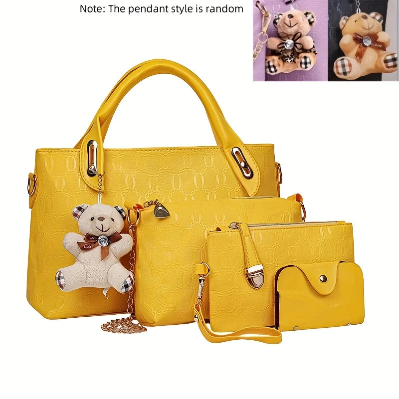 Conjunto 4 Peças Mala Feminina em Relevo com Pendant Urso | TUDOAKI SHOP