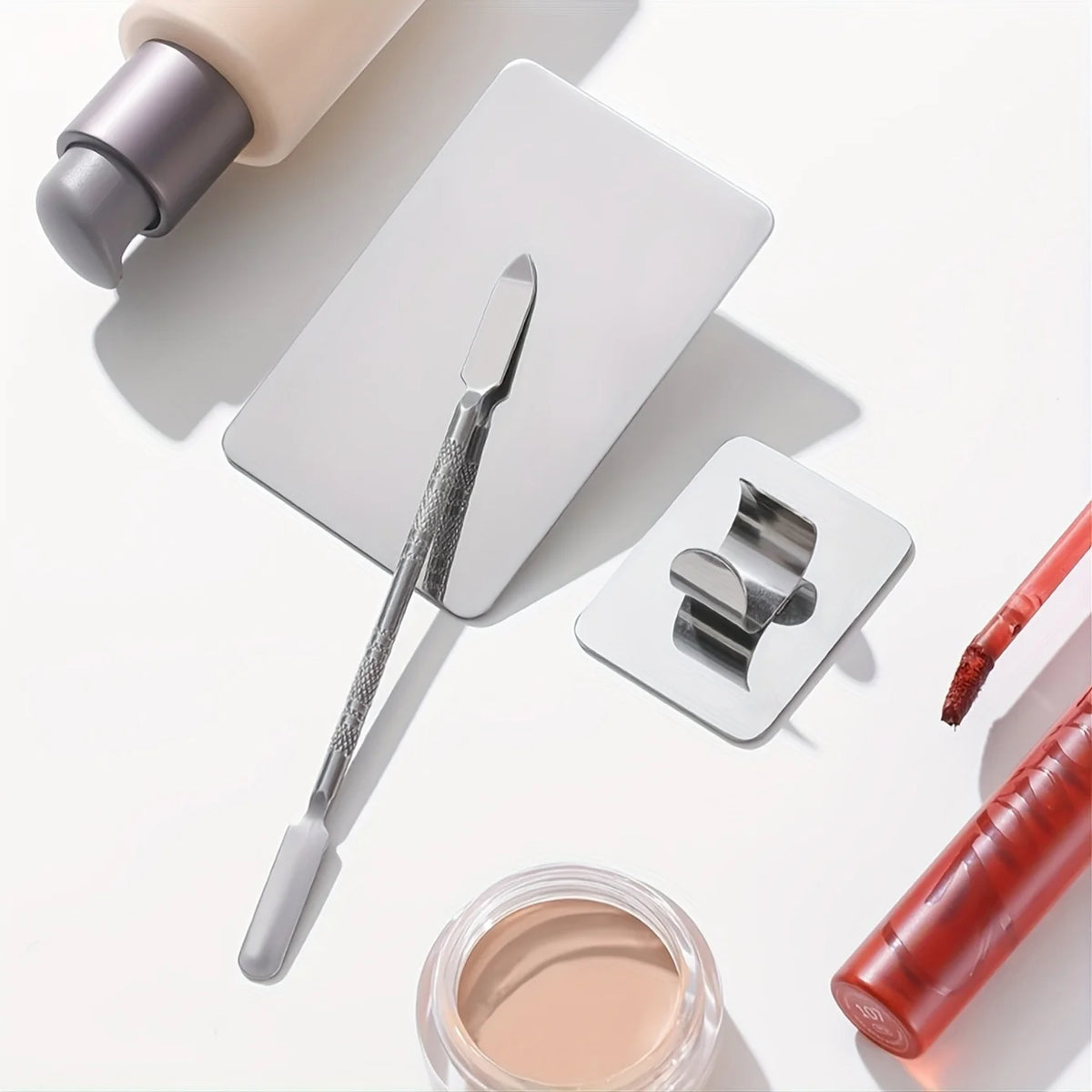Paleta de Mistura de Maquilhagem em Aço Inoxidável | Espátula para Base e Arte de Unhas
