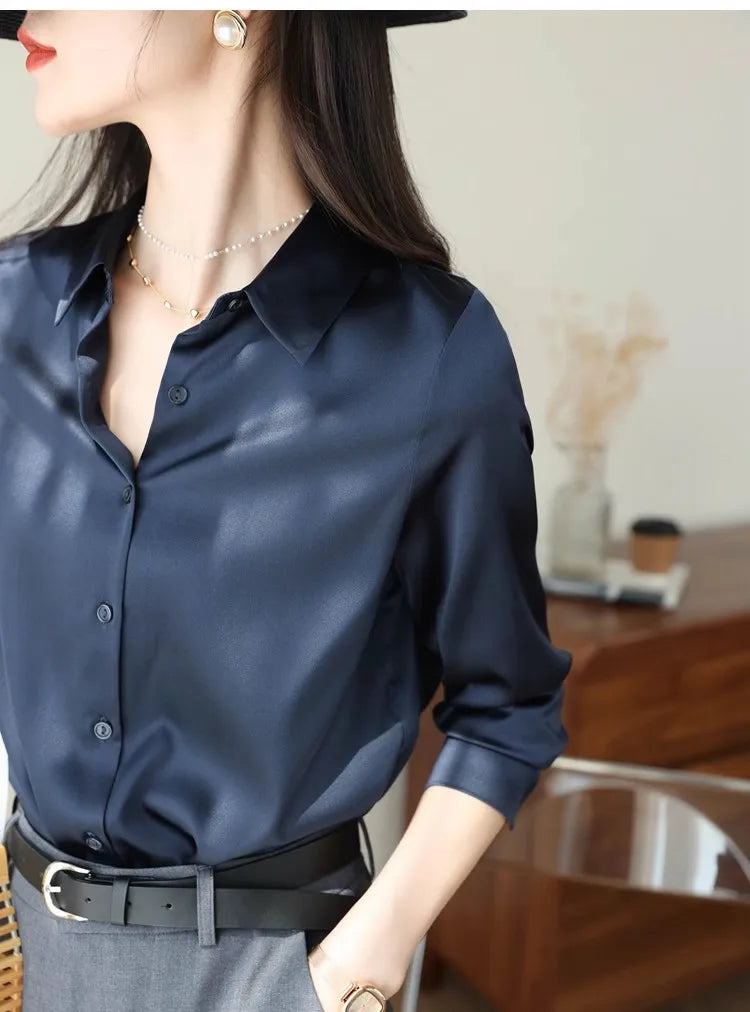 Blusa Feminina Cetim Manga Comprida - Estilo Coreano Escritorio
