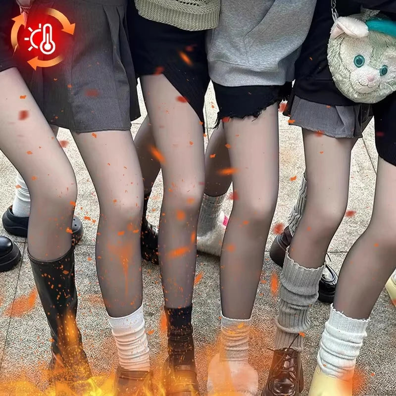 Leggings Térmicas Translucentes de Cintura Alta | Meia-Calça Quente Feminina de Inverno