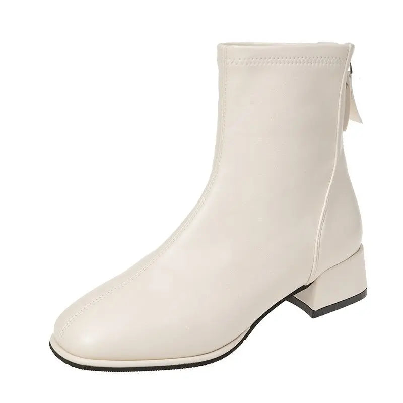 Botins Meias Femininos com Salto Quadrado e Plataforma — Estilo Retro Britânico
