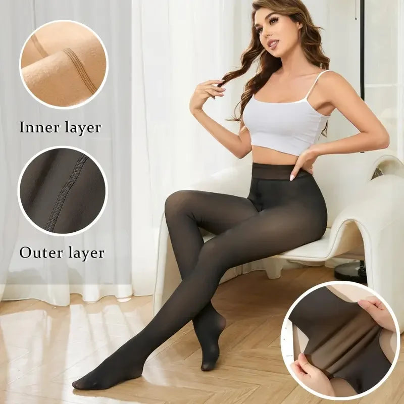 Collants Térmicos Forrados a Velo de Cintura Alta | Meia-Calça Quente de Inverno