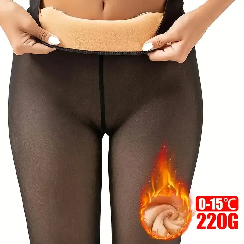 Collants Térmicos Forrados a Velo de Cintura Alta | Meia-Calça Quente de Inverno