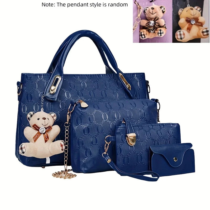 Conjunto 4 Peças Mala Feminina em Relevo com Pendant Urso | TUDOAKI SHOP