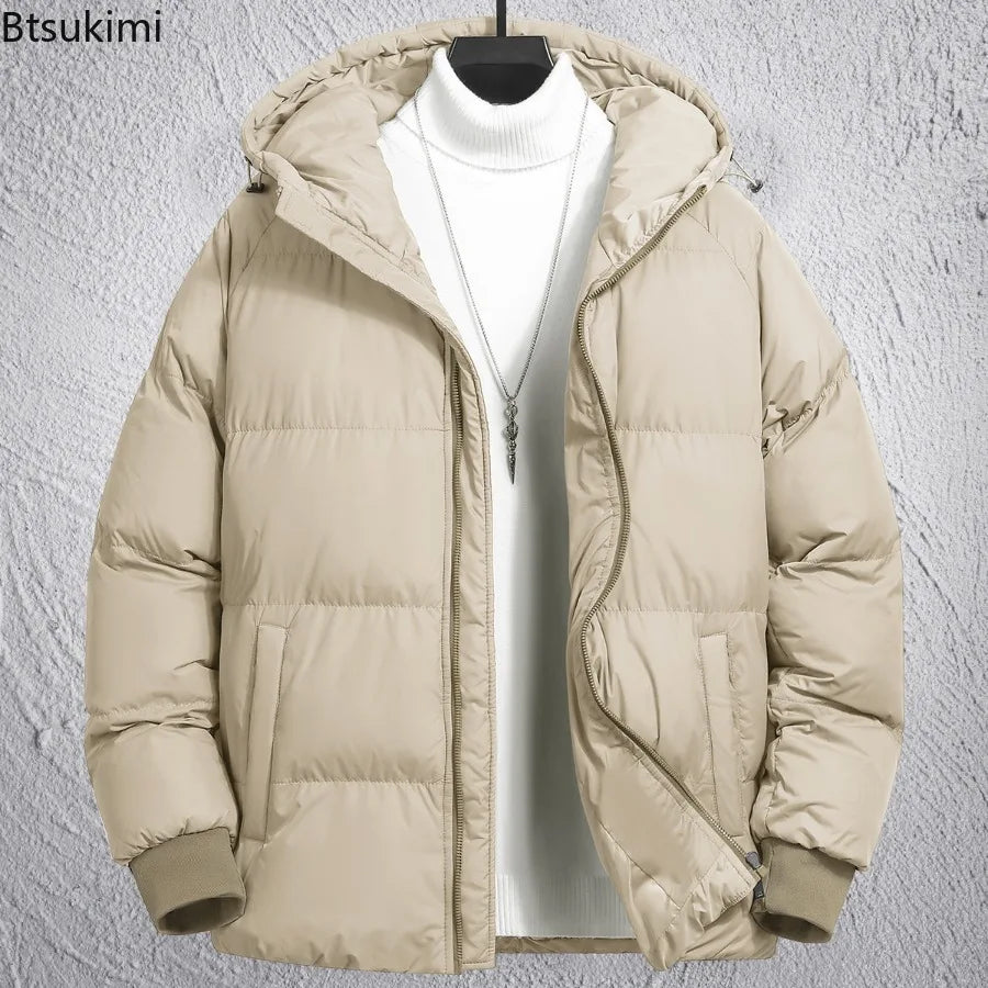 Casaco Masculino de Inverno com Capuz | Jaqueta Casual Desportiva Acolchoada