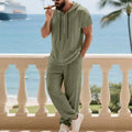 Conjunto Masculino Linho com Capuz - Hoodie e Calcas de Perna Larga