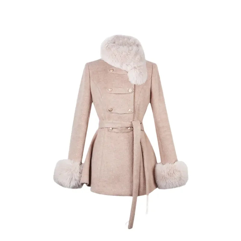 Casaco Vintage Francês de Lã com Capa | Trench Coat Retro Feminino de Inverno