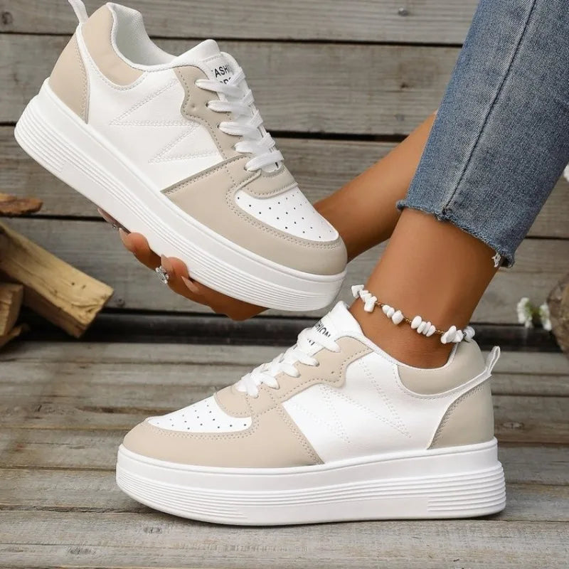Sapatilhas Femininas Chunky com Plataforma | Bico Redondo e Atacadores