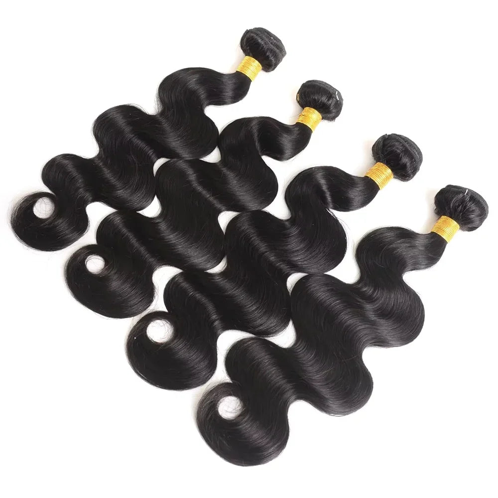 Madeixas de Cabelo Brasileiro Body Wave | 100% Cabelo Humano Virgem | 1/2/3/4 PCS | Preto Natural