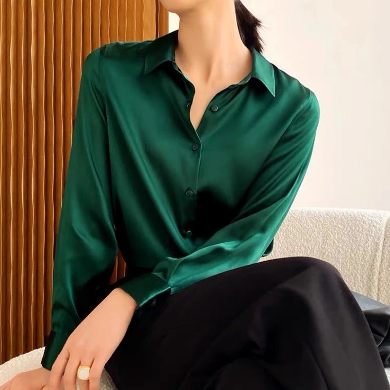 Blusa Feminina Cetim Manga Comprida - Estilo Coreano Escritorio
