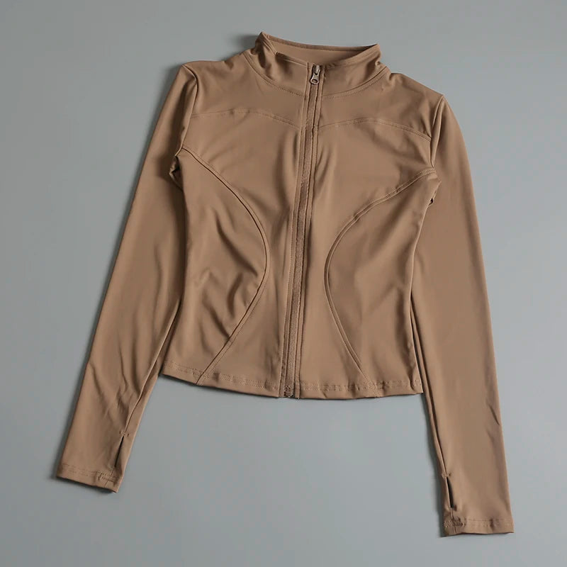 Casaco de Yoga Feminino com Fecho | Camisola de Manga Longa para Treino & Ginásio
